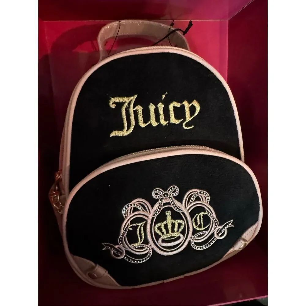 Heritage vintage y2k style black velour fairytale juicy couture backpack set
